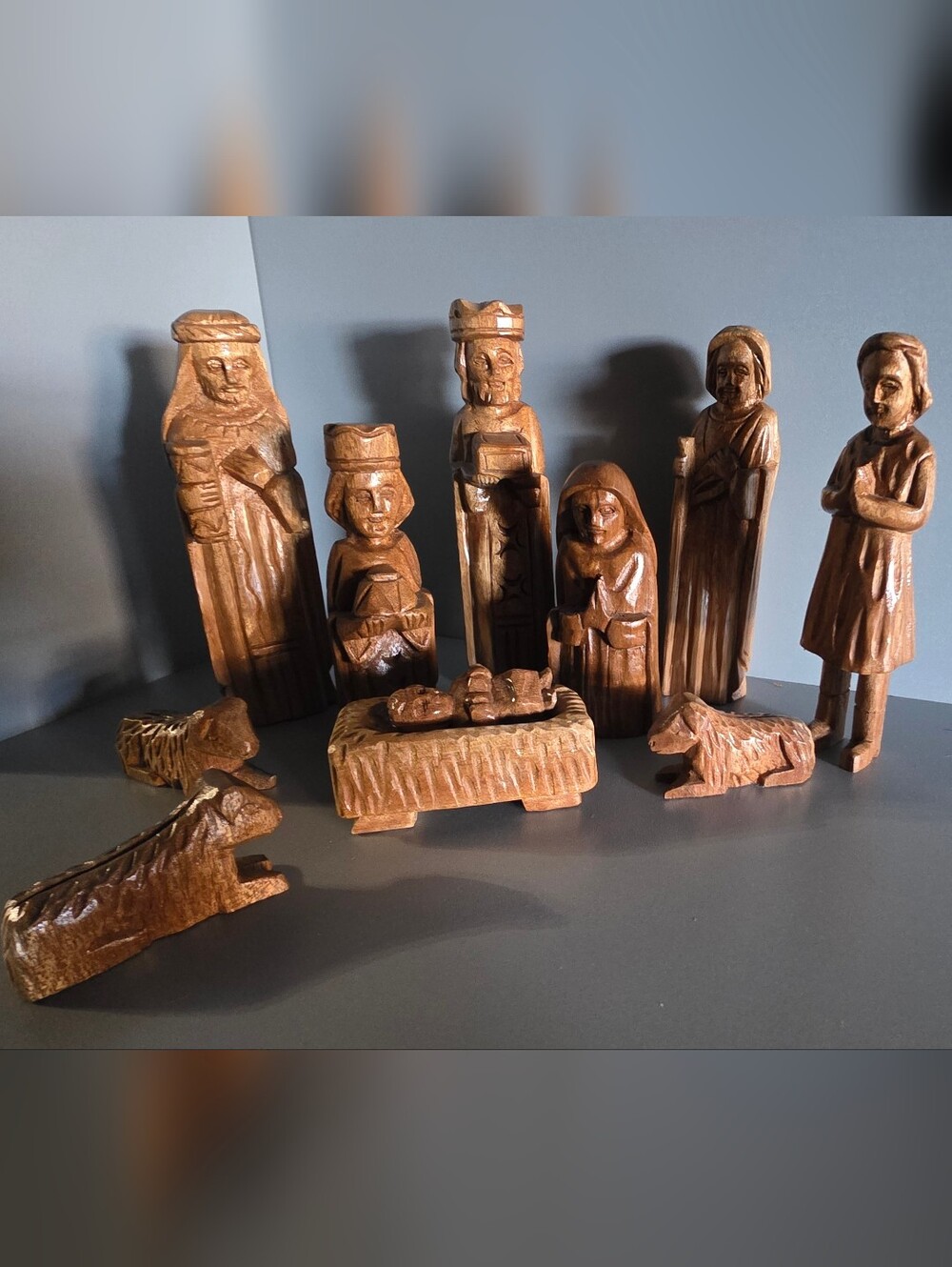 Hand-Carved Wooden Nativity Set - Warm Brown